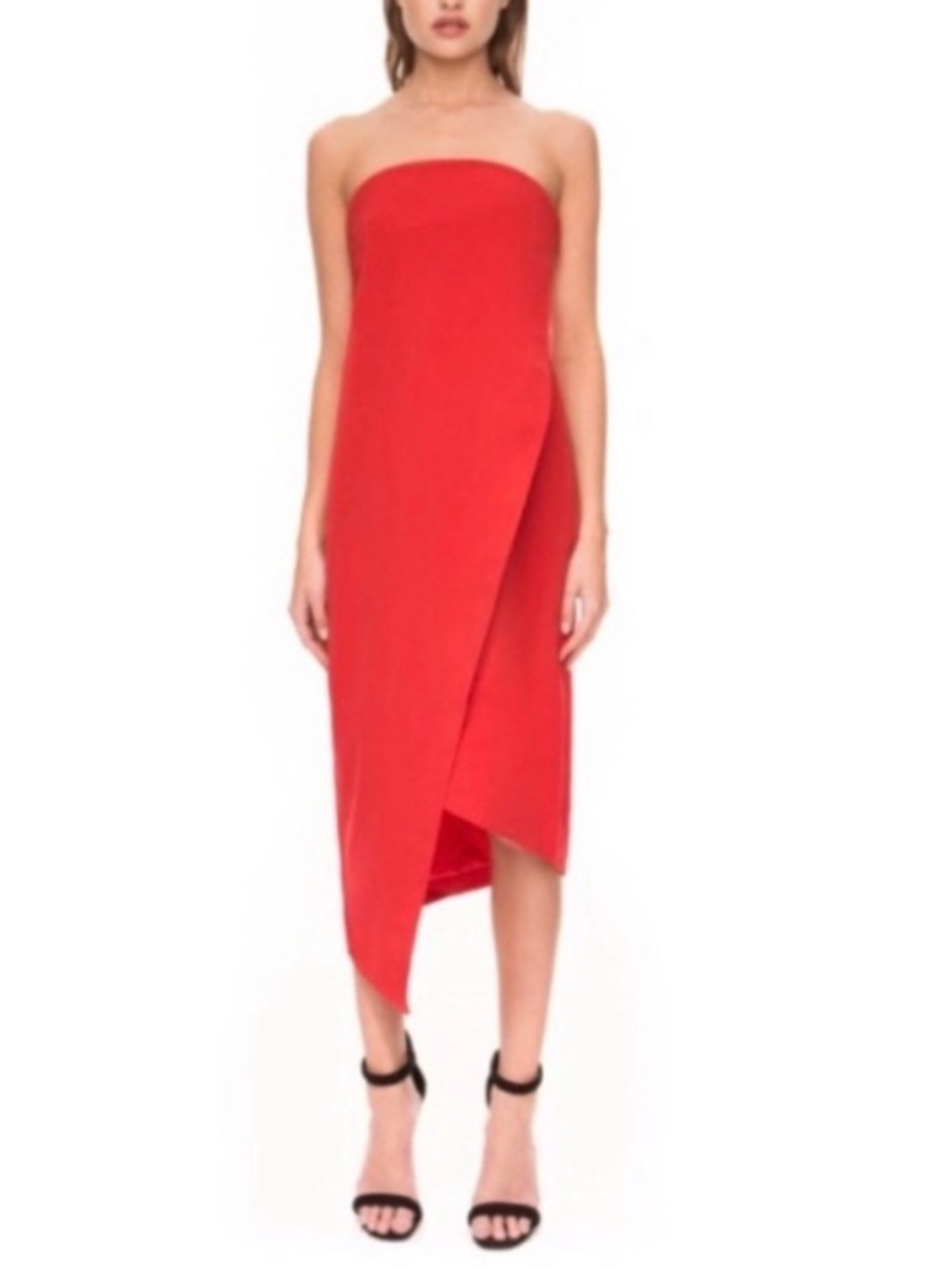 Keepsake The Label Revolve Women’s Visionary Red Strapless Asymmetric Midi Dress